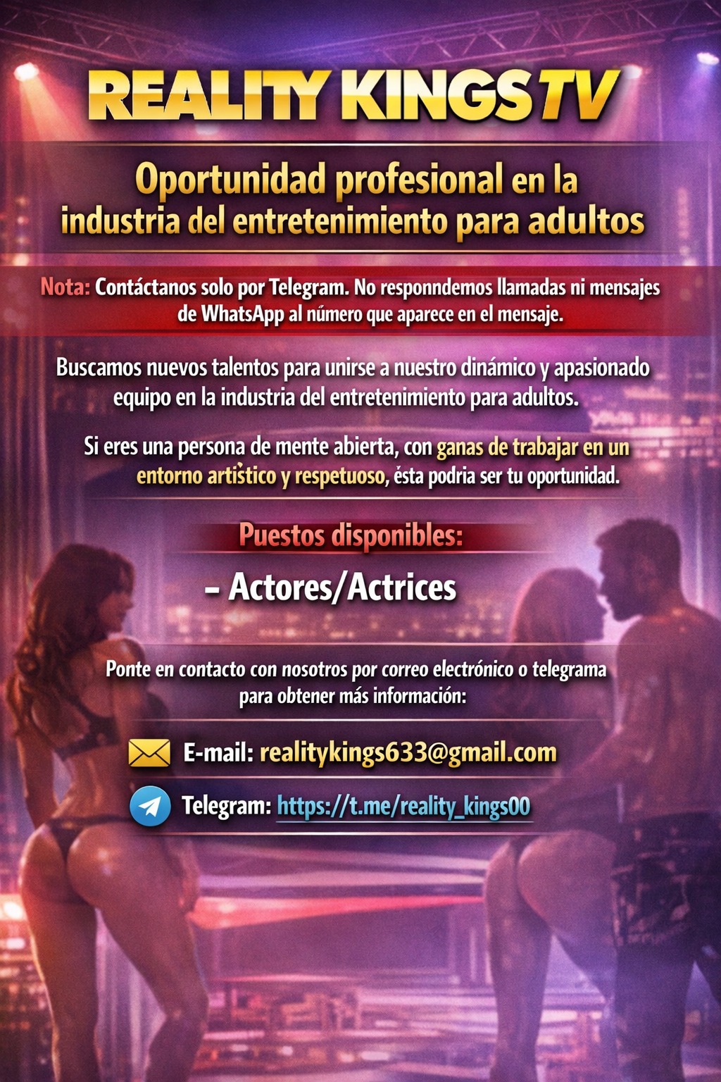 Casting abierto! Oportunidad para talentos adultos